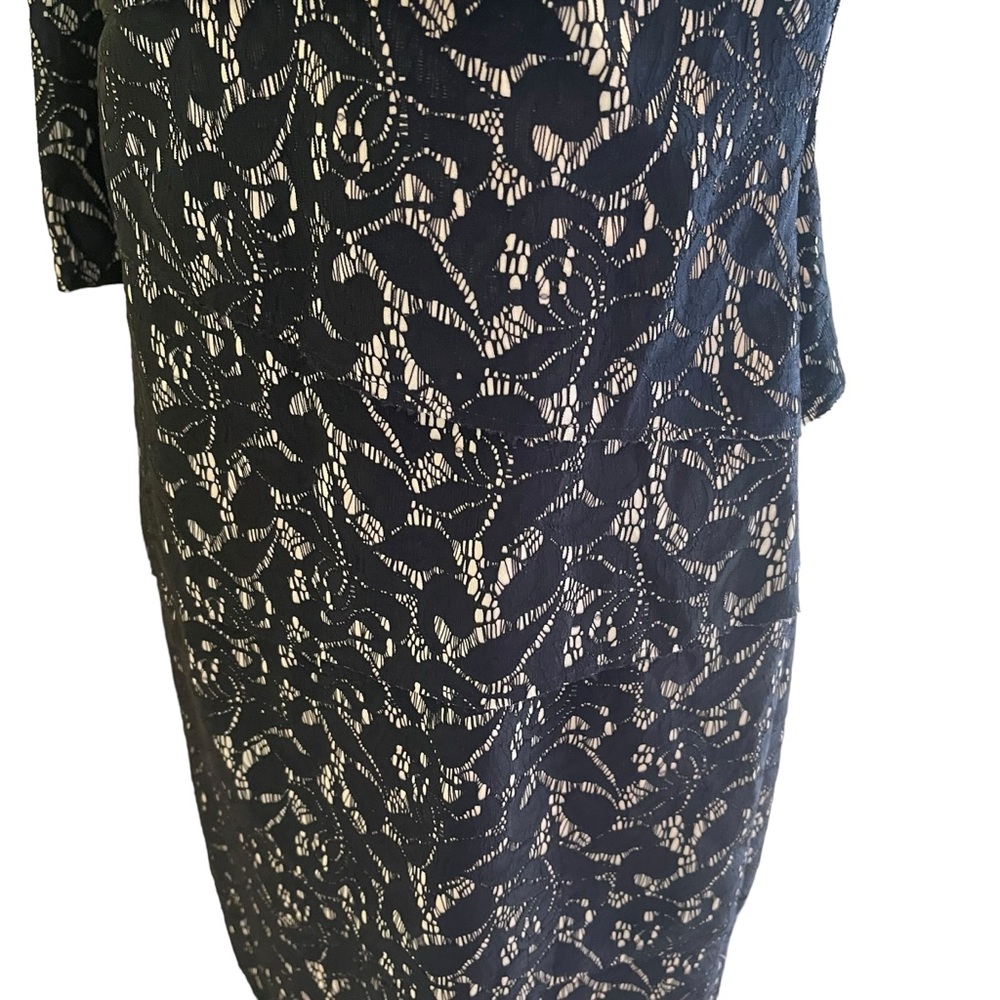 Tahari ASL Black Floral Lace with Cream Lining Tiered "Tracey" Sheath Dress - Picture 9 of 12